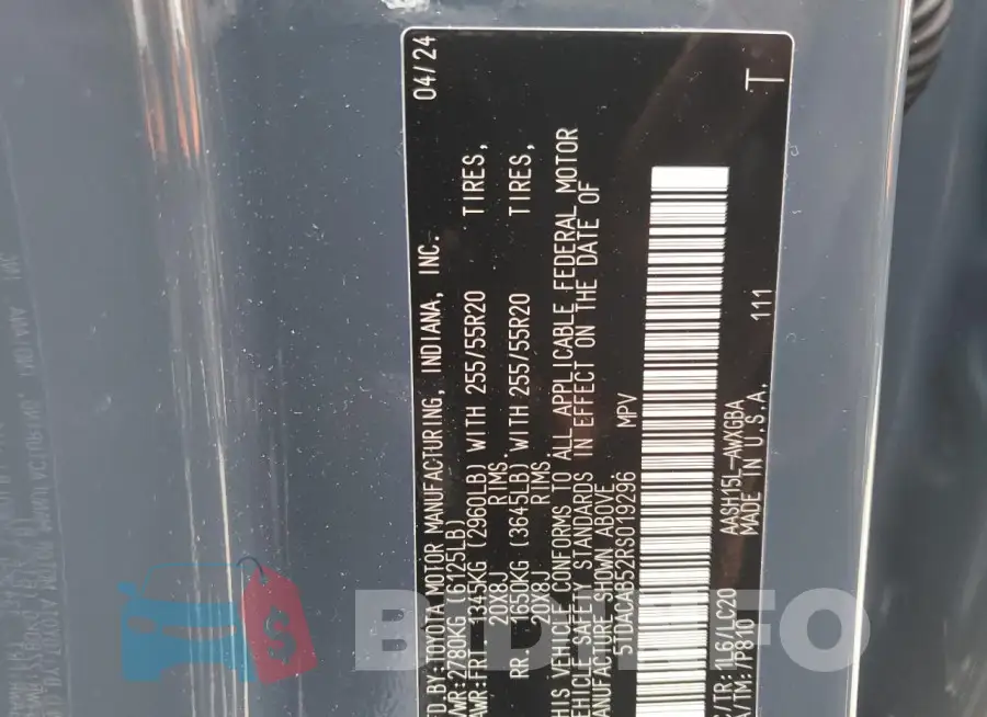 5TDACAB52RS019296 Photo# 13