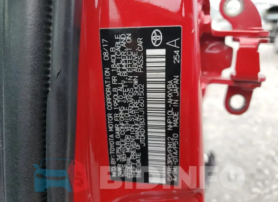 JTDKDTB31J1601502 Photo# 13