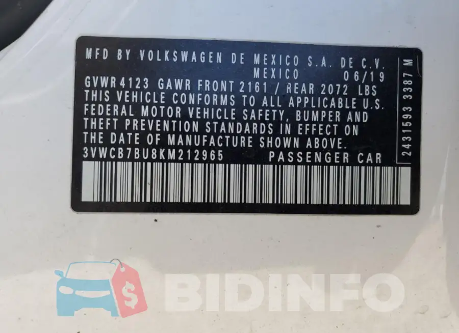 3VWCB7BU8KM212965 Photo# 12