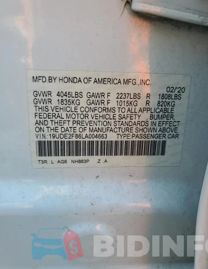 19UDE2F86LA004663 Photo# 12