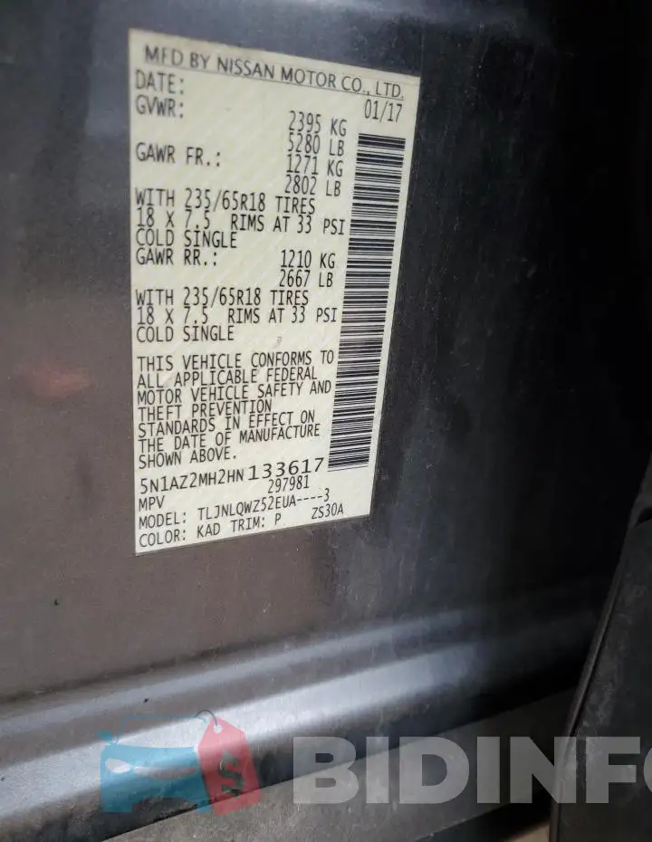 5N1AZ2MH2HN133617 Photo# 12
