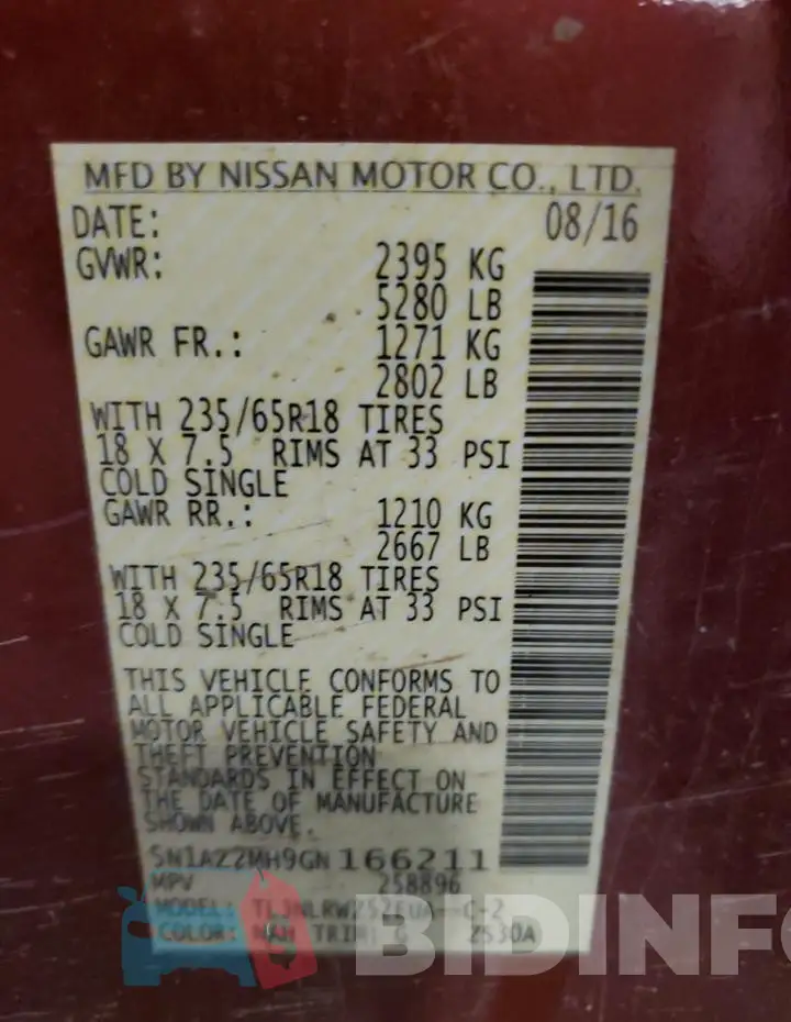 5N1AZ2MH9GN166211 Photo# 13