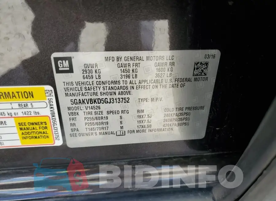 5GAKVBKD5GJ313752 Photo# 12