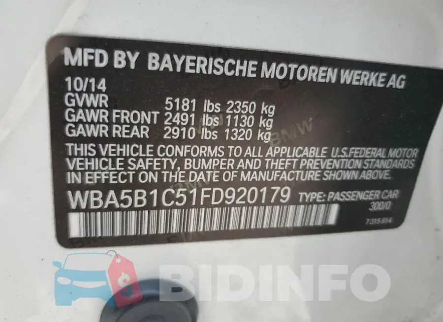 WBA5B1C51FD920179 Photo# 12