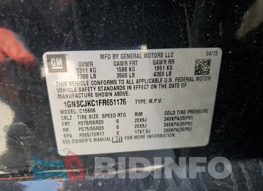 1GNSCJKC1FR651176 Photo# 13