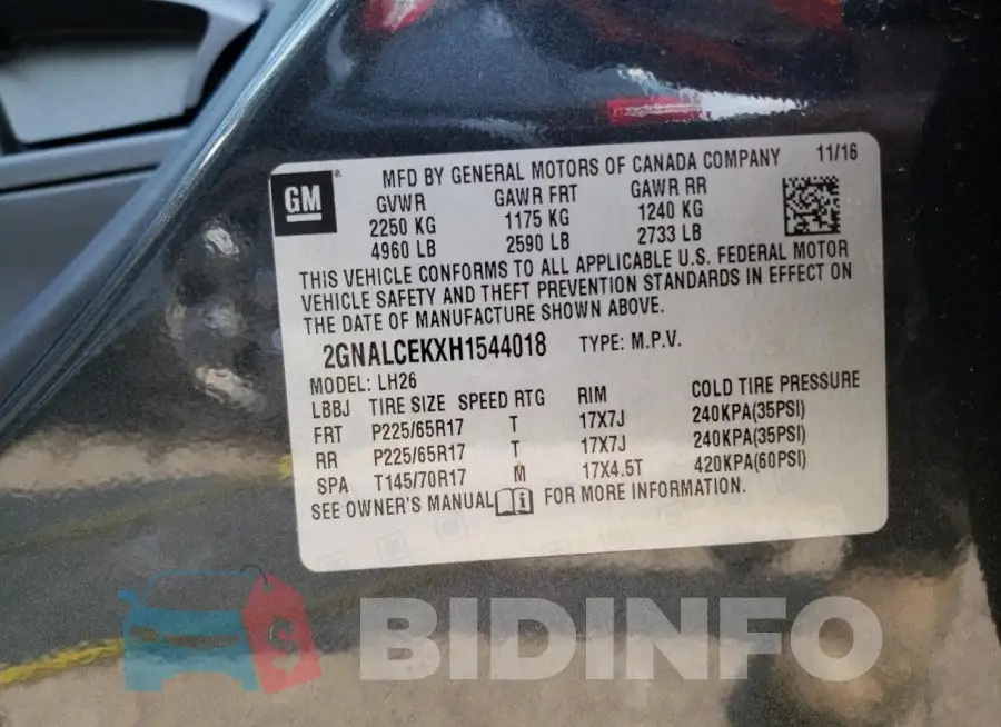 2GNALCEKXH1544018 Photo# 14