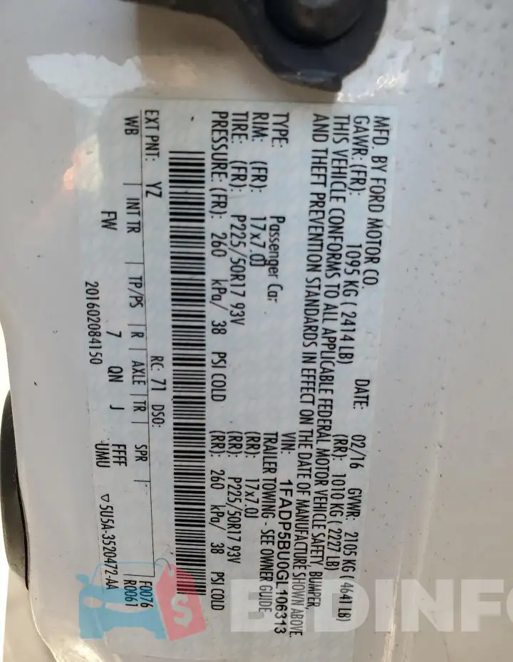 1FADP5BU0GL106313 Photo# 13