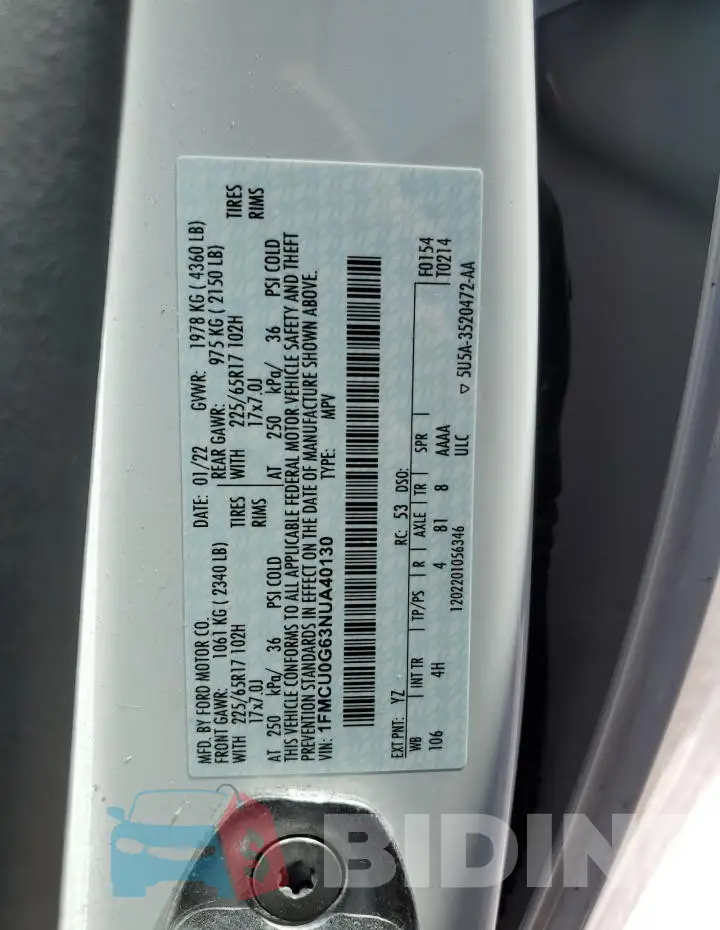 1FMCU0G63NUA40130 Photo# 13