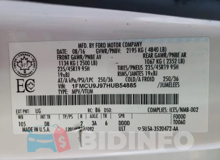 1FMCU9J97HUB54885 Photo# 13