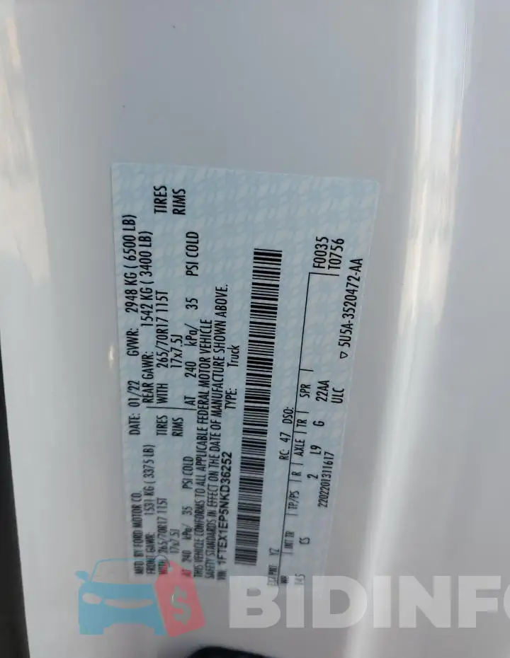 1FTEX1EP5NKD36252 Photo# 12