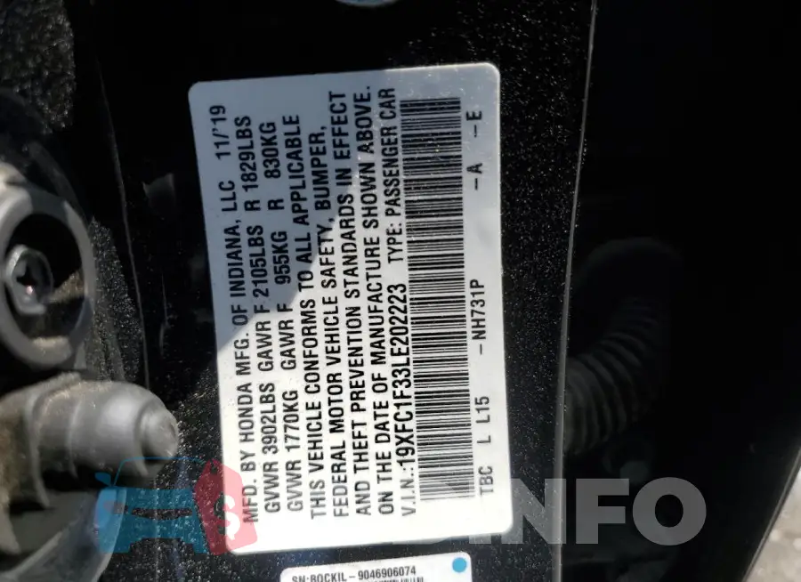 19XFC1F33LE202223 Photo# 12
