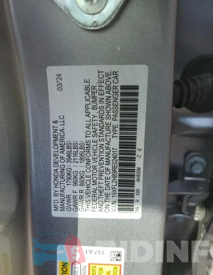 19XFL2H89RE024017 Photo# 12