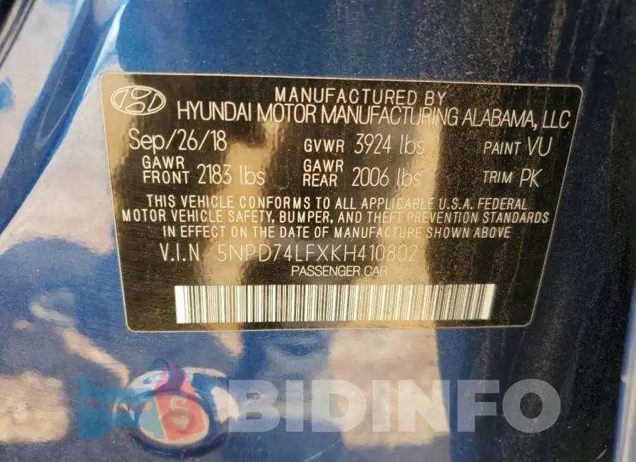 5NPD74LFXKH410802 Photo# 12