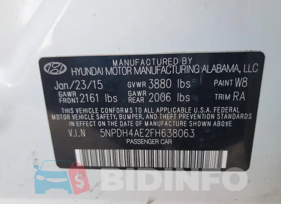 5NPDH4AE2FH638063 Photo# 12