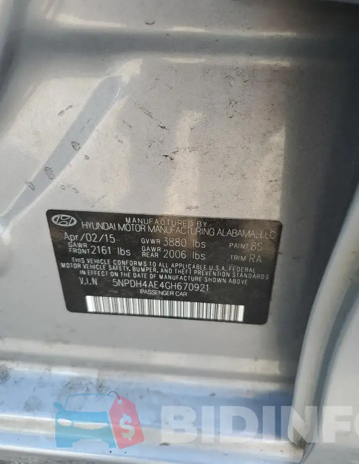 5NPDH4AE4GH670921 Photo# 12