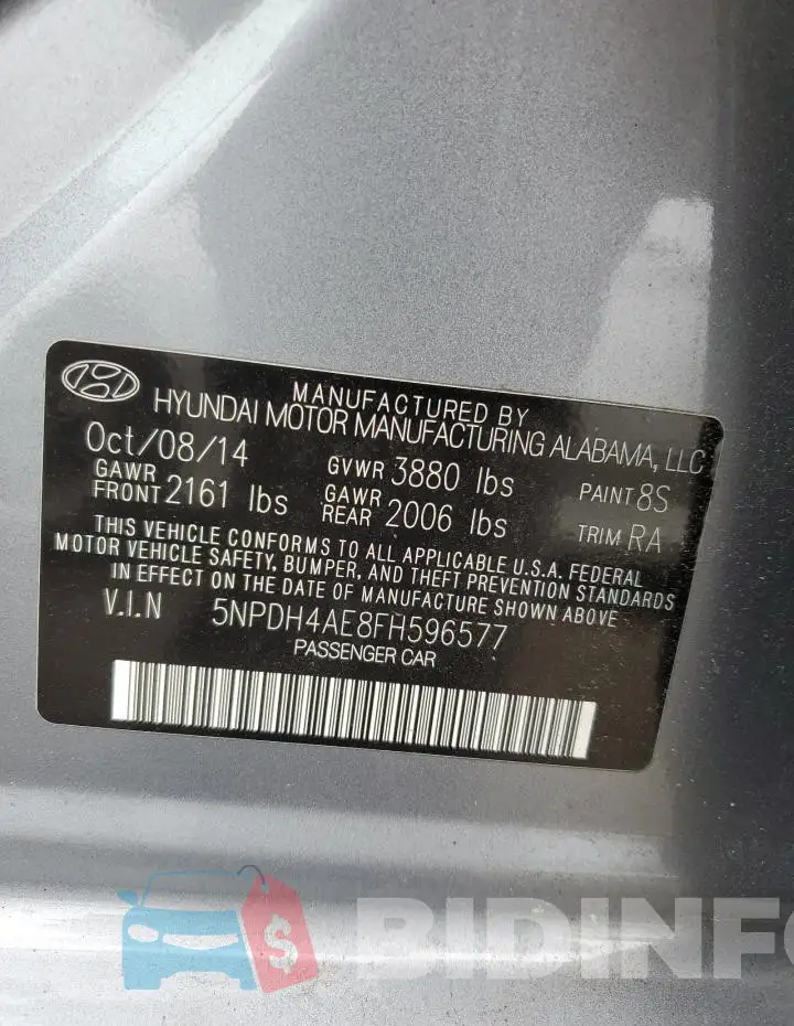 5NPDH4AE8FH596577 Photo# 12