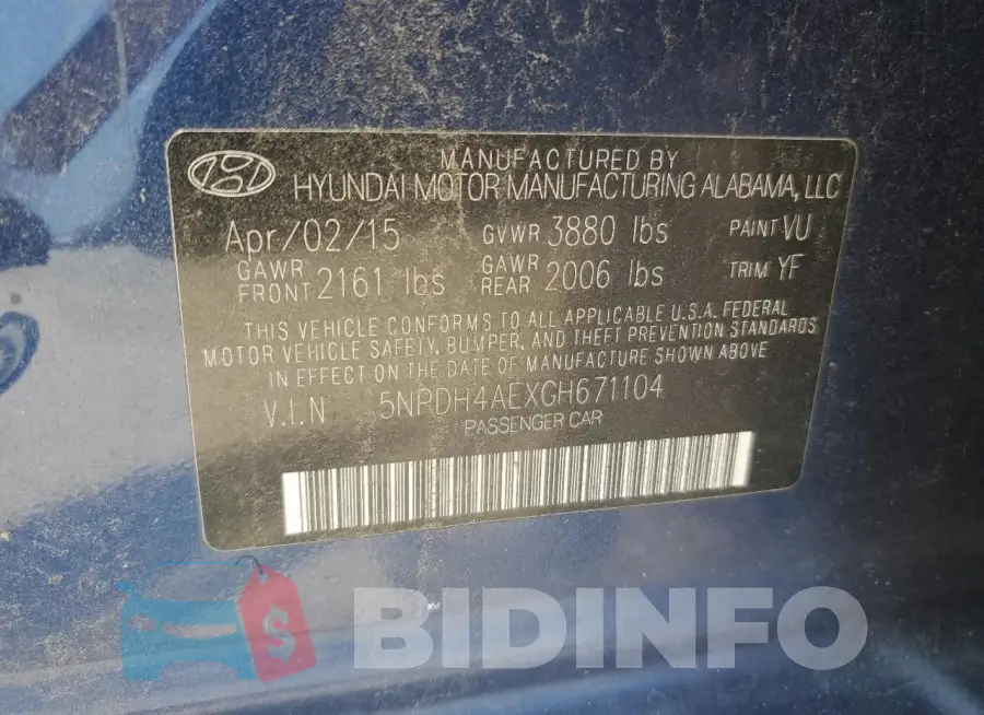 5NPDH4AEXGH671104 Photo# 12