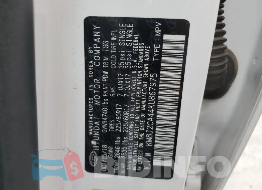 KM8J2CA44KU867975 Photo# 13
