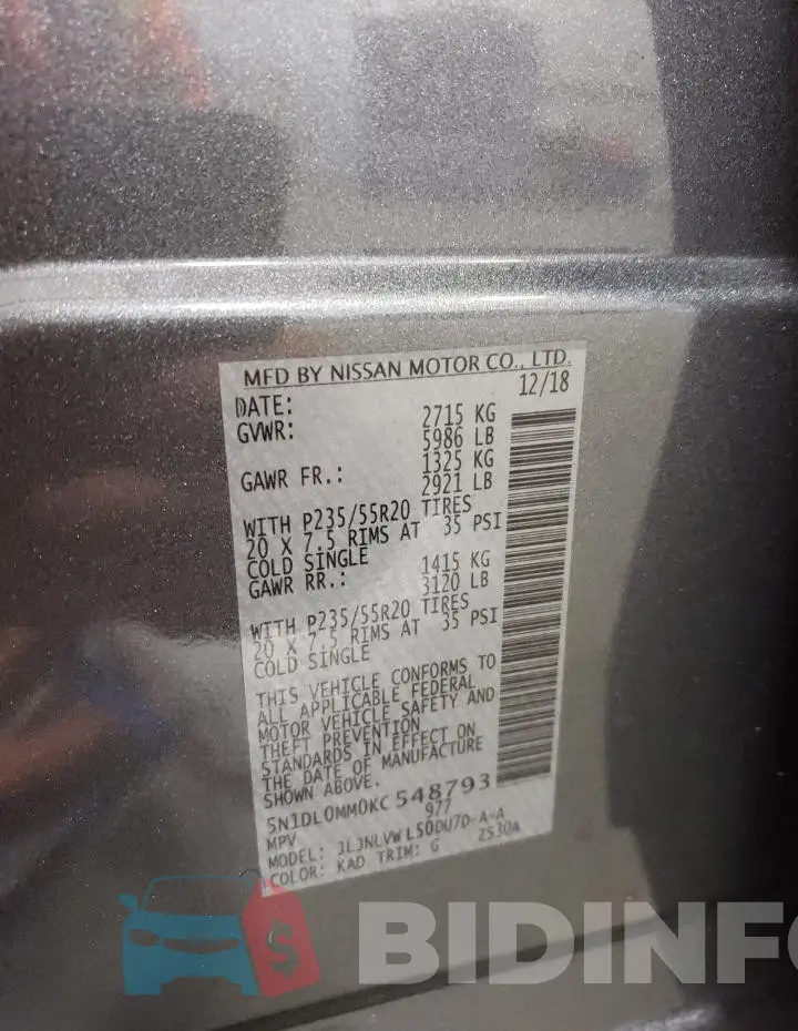 5N1DL0MM0KC548793 Photo# 14