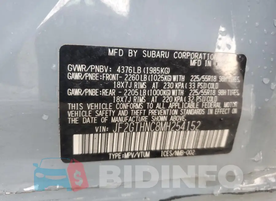 JF2GTHNC8MH254152 Photo# 13