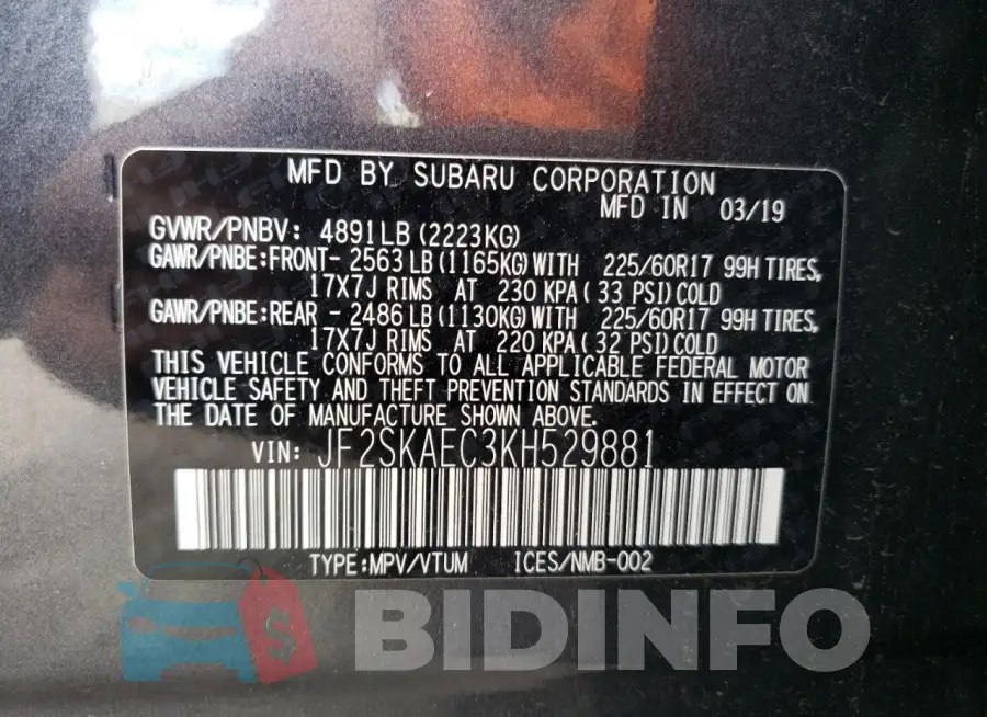 JF2SKAEC3KH529881 Photo# 13
