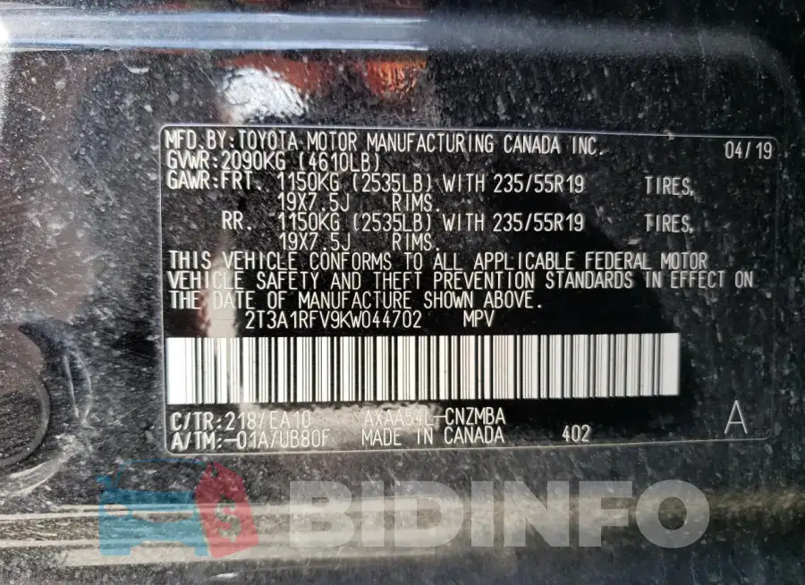 2T3A1RFV9KW044702 Photo# 14
