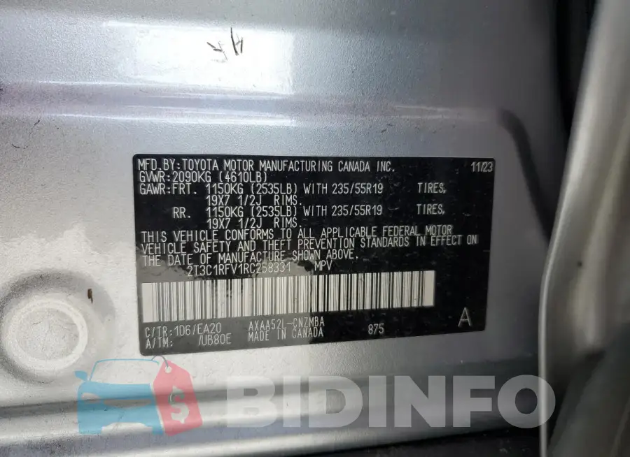 2T3C1RFV1RC258331 Photo# 13