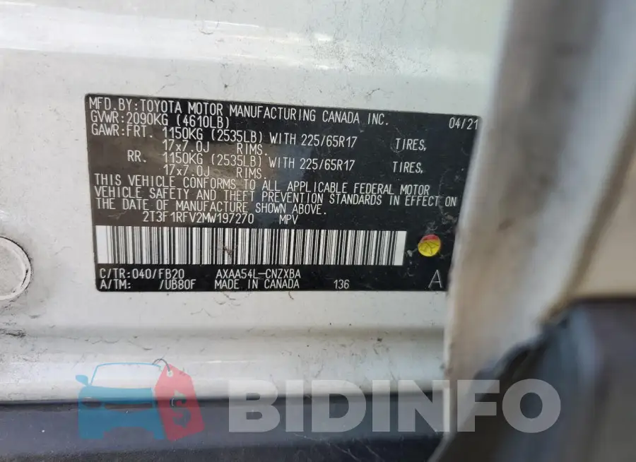 2T3F1RFV2MW197270 Photo# 13