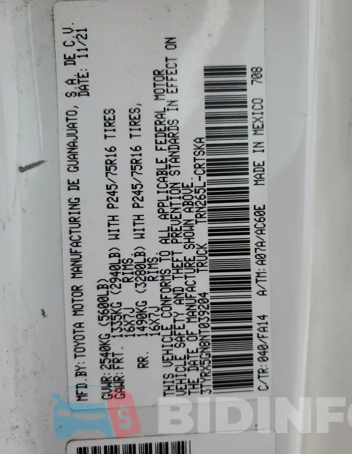 3TYRX5GN8NT039204 Photo# 12
