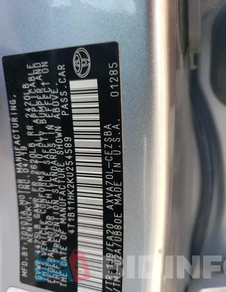 4T1B11HK2KU254589 Photo# 13