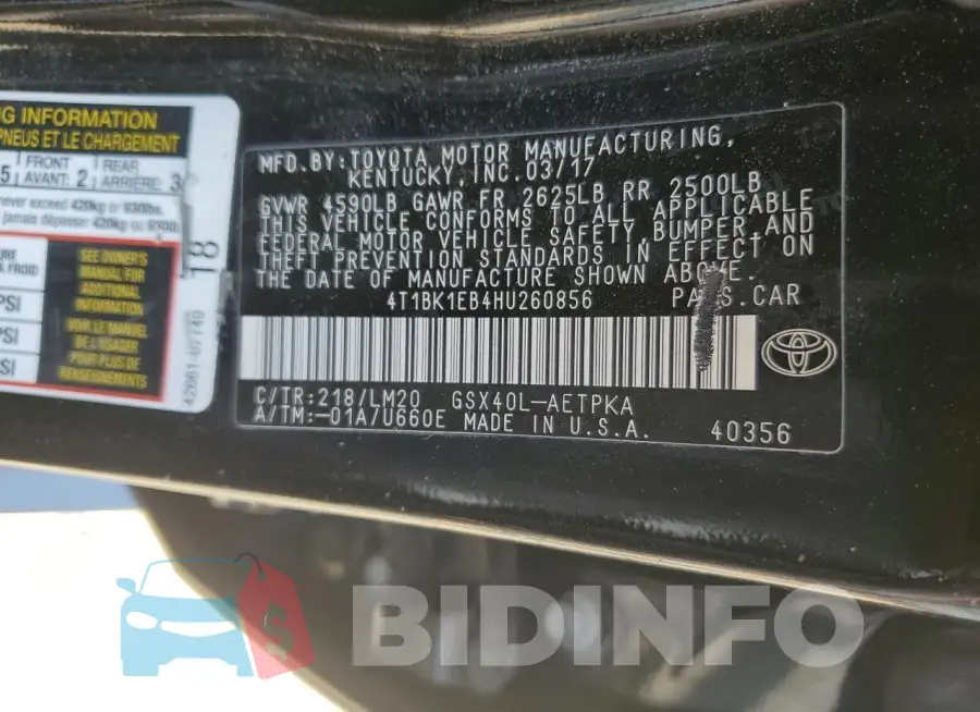 4T1BK1EB4HU260856 Photo# 12