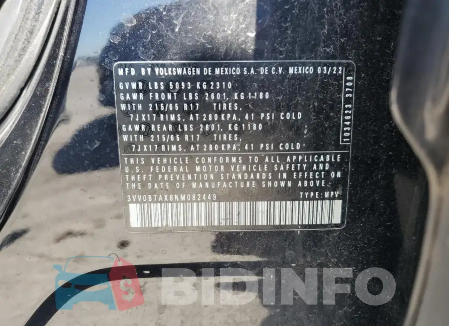 3VV0B7AX8NM082449 Photo# 13