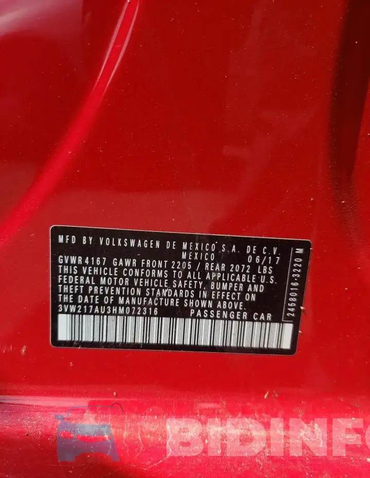 3VW217AU3HM072316 Photo# 12