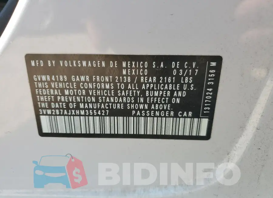 3VW2B7AJXHM355427 Photo# 13