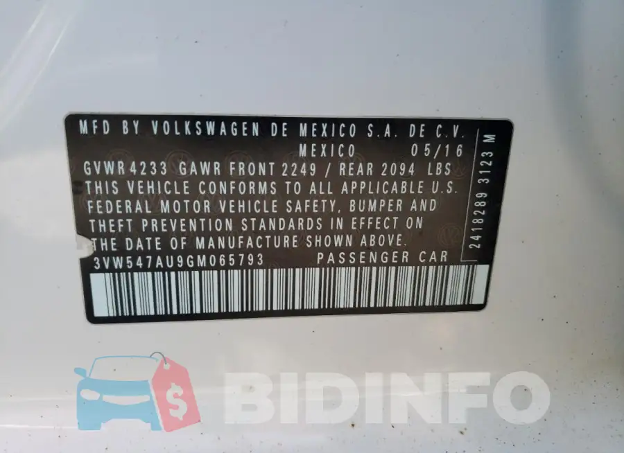 3VW547AU9GM065793 Photo# 13