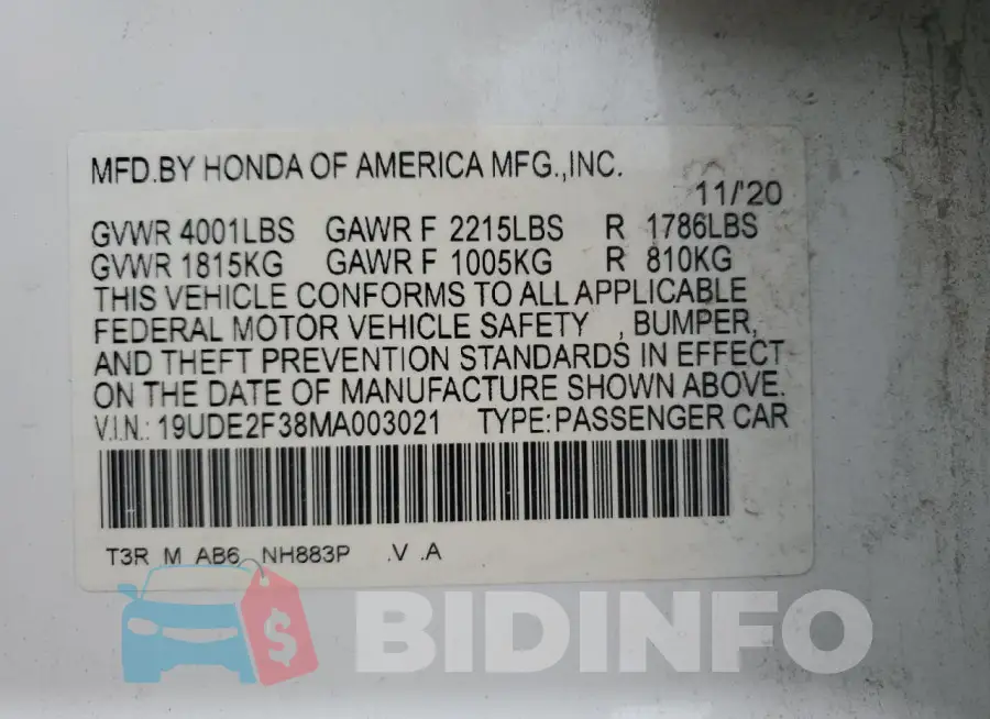 19UDE2F38MA003021 Photo# 12
