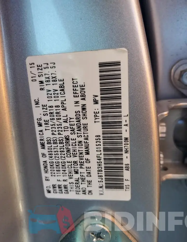 5J8TB3H54FL015358 Photo# 13
