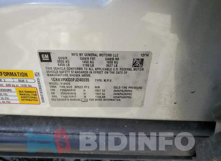 1GKKVRKD3FJ240035 Photo# 12