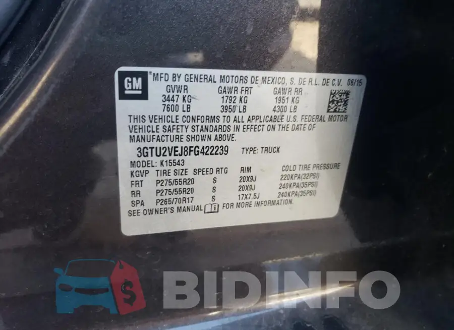 3GTU2VEJ8FG422239 Photo# 12