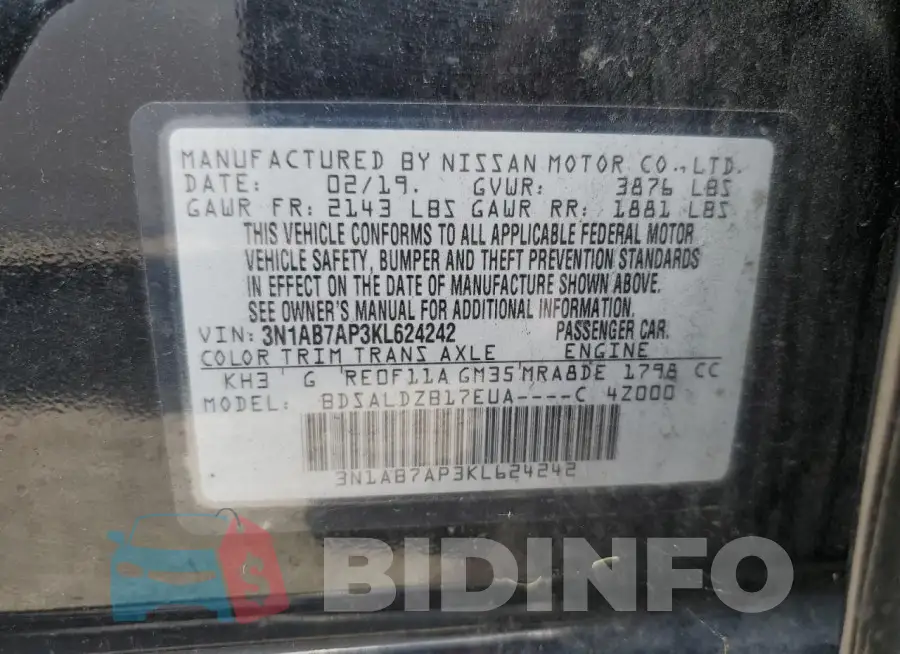 3N1AB7AP3KL624242 Photo# 12