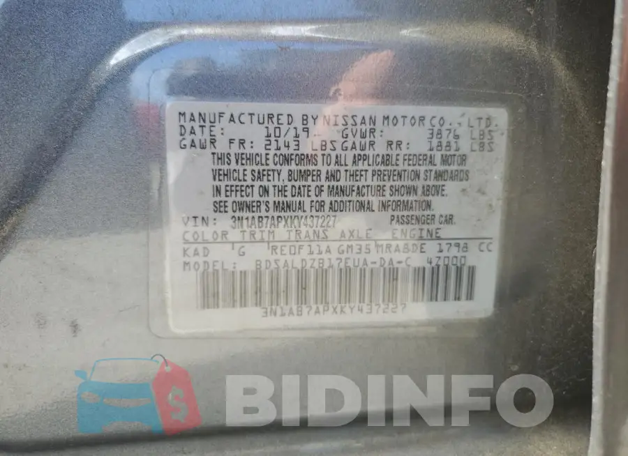 3N1AB7APXKY437227 Photo# 12