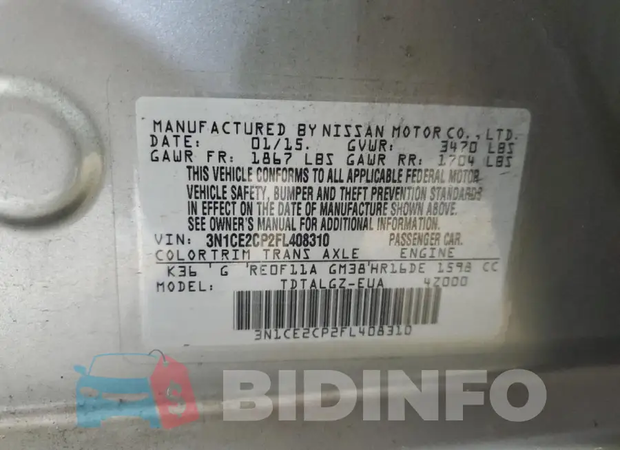 3N1CE2CP2FL408310 Photo# 12
