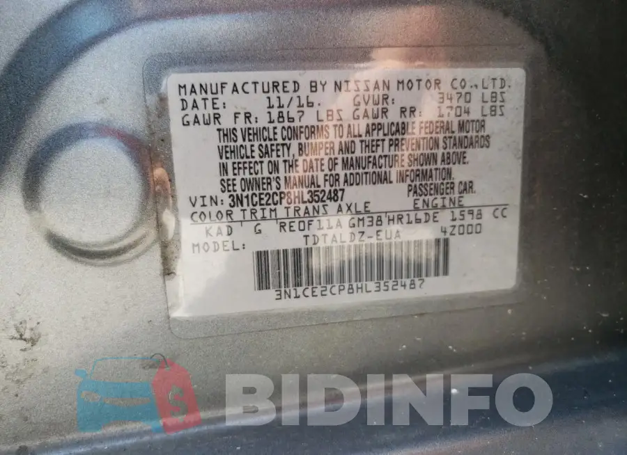 3N1CE2CP8HL352487 Photo# 13