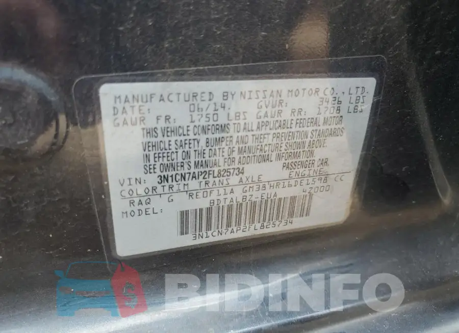 3N1CN7AP2FL825734 Photo# 12