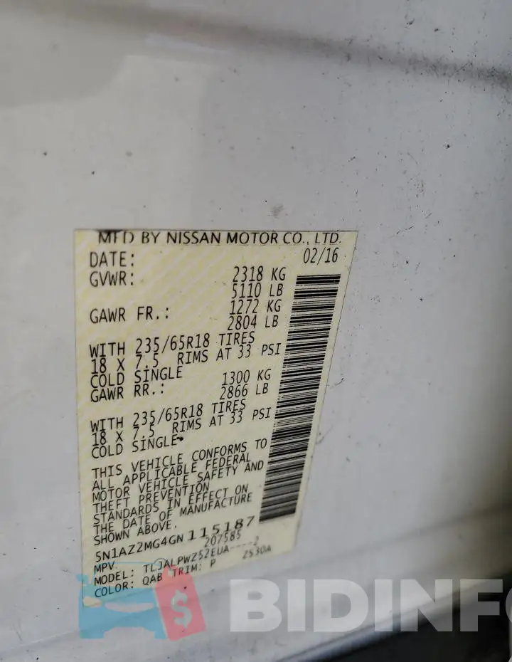 5N1AZ2MG4GN115187 Photo# 13