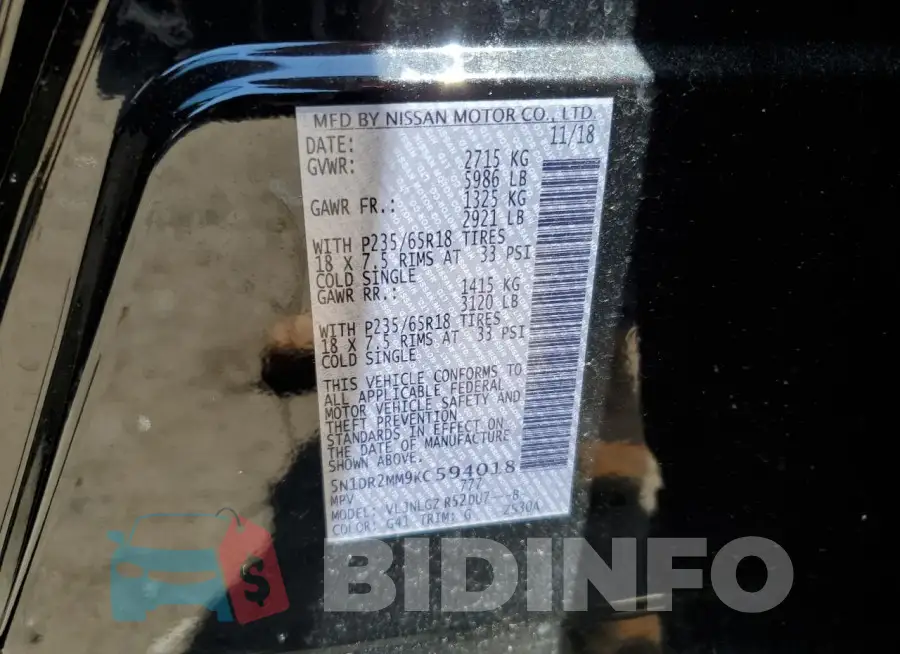 5N1DR2MM9KC594018 Photo# 12