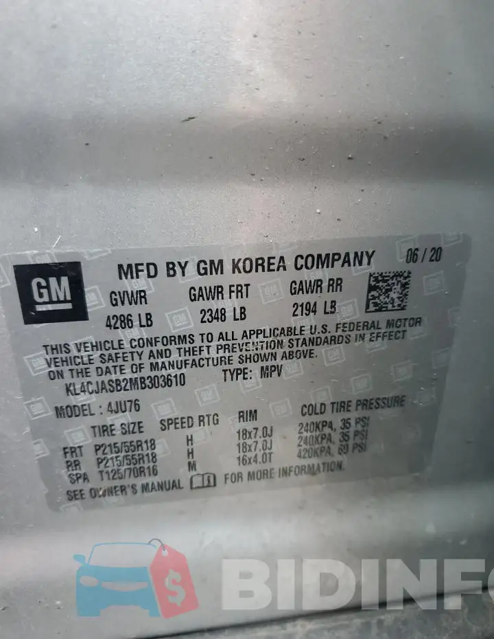 KL4CJASB2MB303610 Photo# 13