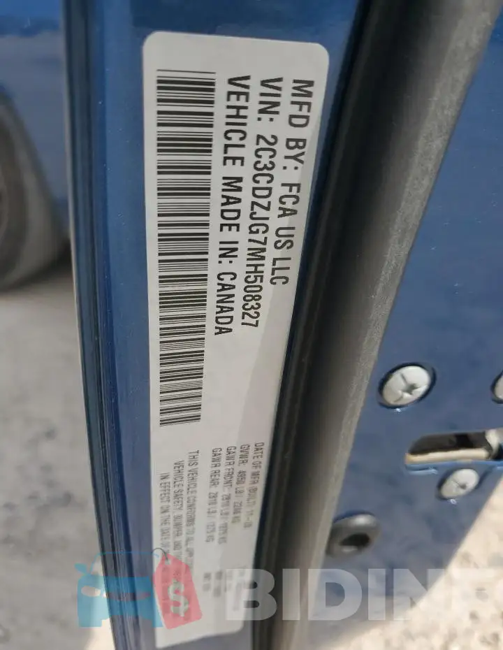 2C3CDZJG7MH508327 Photo# 12