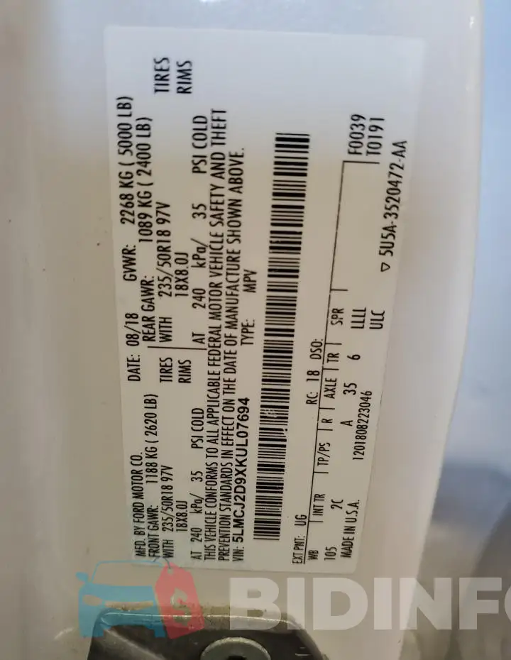 5LMCJ2D9XKUL07694 Photo# 14