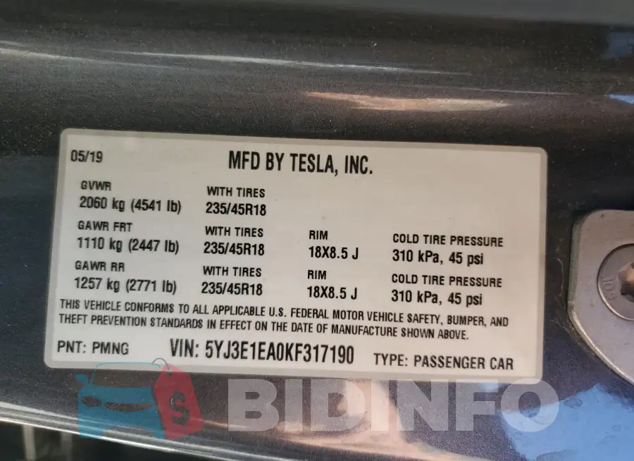 5YJ3E1EA0KF317190 Photo# 12